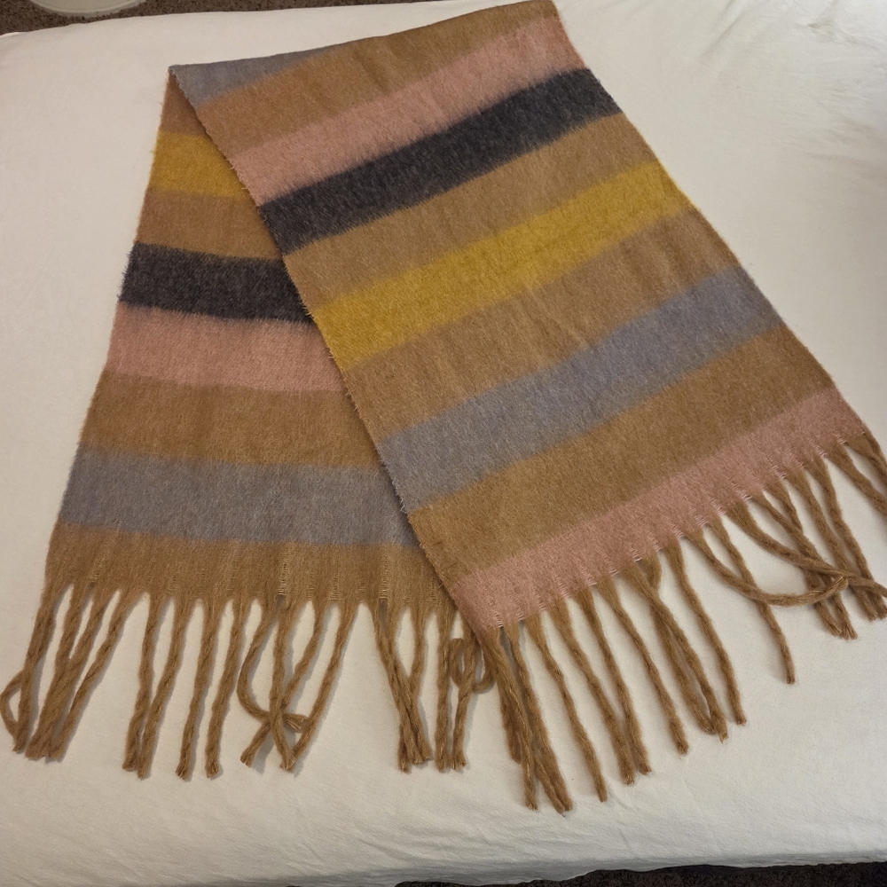 AERIE Multicolored Striped Wool Blend Large Fringe Blanket Scarf Women's OSFA‎ - Picture 6 of 13